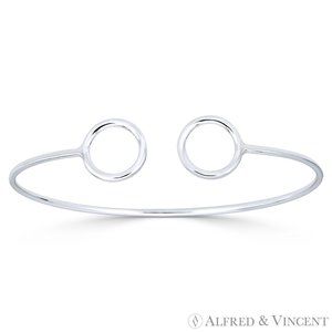 12.5mm Double Circle Open-Cuff Bangle Bracelet in .925 Sterling Silver